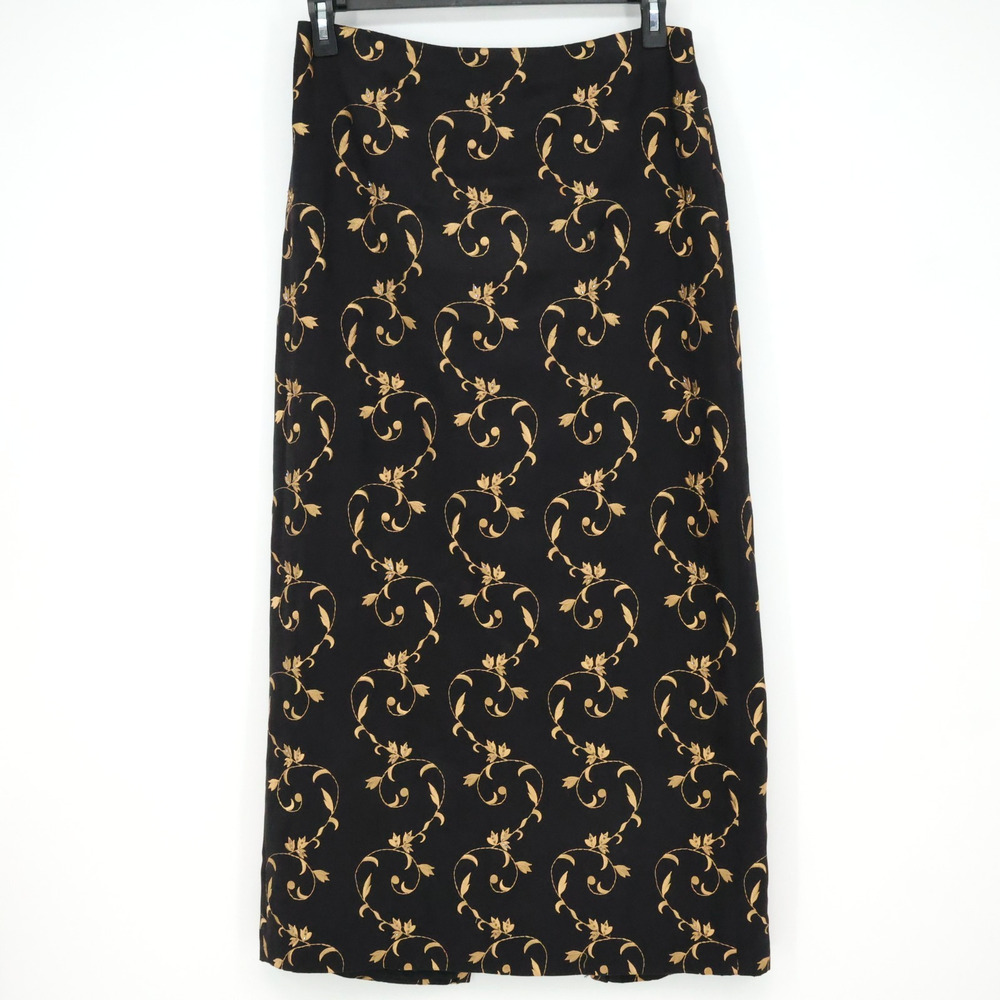 Kelly and Diane Skirt Womens 12 Black Gold Floral Embroidered Beads Zip Lined
